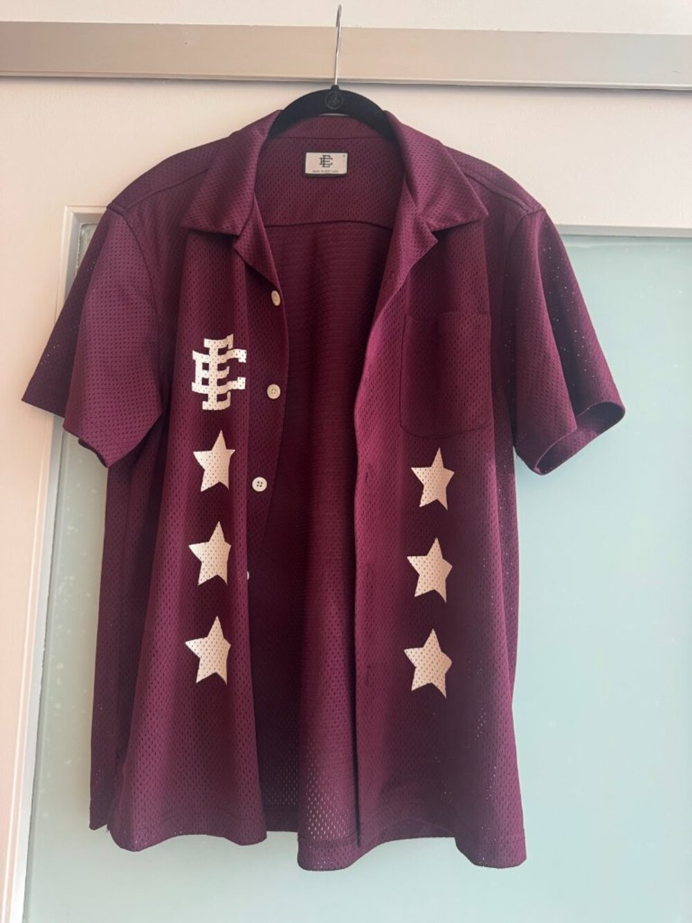 Eric Emanuel Burgundy Wool Mesh Star Applique Cardigan Size S
